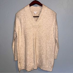 NWOT J. Jill Knit V neck Sweater Cotton Blend white and beige size M